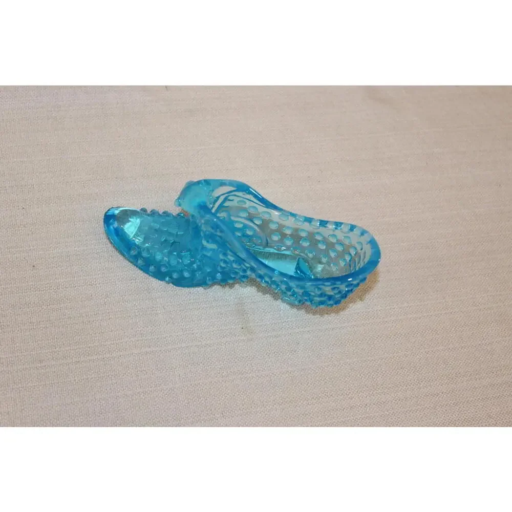 Vintage Fenton Glass Hobnail Blue Cat Head Shoe - Picture 3 of 5